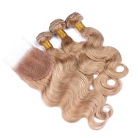 Wholesale Best Brazilian Honey Blonde Human Hair Weaves With Lace Closure Light Brown x4 Front Lace Closure With Body Wave Bundles Lpug