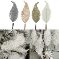 Wholesale Party Decoration Merry Christmas Tree Leaf Ornament Leafage Clip On Feather Glittery Baubles cm Happy Year