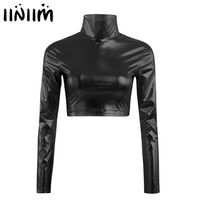 Wholesale Sexy Hot Women Shiny Long Sleeve Mock Neck Turtleneck Crop Top Costume Cosplay Evening Clubwear Dancing Pole Party Clothing