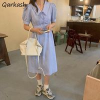 Wholesale Casual Dresses Dress Women Summer Solid Simple Cute All match A line French Style Romantic Vacation Girls Sundress Stylish Vintage Clothing