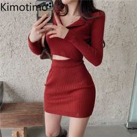 Wholesale 2 Peice Sets Women Knitted Jumper Long Sleeve Short Sweater Tops High Waist Mini Dress Sexy Bodycon Party Night Club Outfits