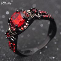 Wholesale Wedding Rings Blaike Fashion Flower Shape Black Gold For Women Boutique Round Red Zircon Engagement Jewelry Birthstone Valentine Gifts