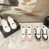 Wholesale Top Quality Leather Platform Casual Shoes Classic Black White Pink Patchwork Color Flat Soled Designer Sneakers Stylish Outdoor Leisure Ladies Sports Trainers