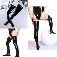 Wholesale Men s Socks Wet Look Latex Leather Thigh High Footed Stockings Tights Clubwear For Men Exotic Formal Wear Suit Sexy Sports