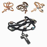 Wholesale Pendant Necklaces Fashion Retro Hand Knotted Party Men Women Handmade Jewelry Catholic Rosary Arcylic Faceted Beads Necklace Colors