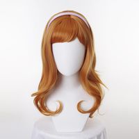 Wholesale Synthetic Wigs Daphne Velma Wig Orange Curly Long Hair Cosplay Costume Heat Resistance Fiber Hairband Cap