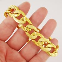 Wholesale Bling MM Wide Cuban Link Chain Men Real Yellow Gold Filled Half Light Scrub Bracelet inch Link