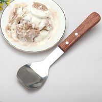 Wholesale Stainless Steel Ice Cream Spoon with Wooden Handle Dessert Scoop Spade Butter Cutter GWE12154