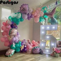 Wholesale 97pcs Mermaid Party Balloon Garland Arch Kit Purple Pink Shell Mermaid Tail Helium Globos Baby Shower Birthday Party Decoration G0927