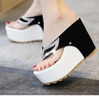 Wholesale Sandals Sexy Women Rhinestone Summer Shake Thick Bottom Women s Cake Lace Wedges Beach Students Black Shoes