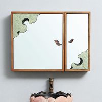 Wholesale Mirrors Chinese Style Bathroom Mirror Cabinet Wall Mounted With Shelf Wash Basin Solid Wood Storage Lotus