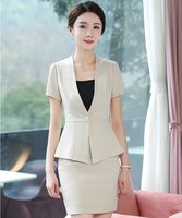 Wholesale Work Dresses Summer Elegant Beige Piece With Tops And Skirt For Ladies Beauty Salon Uniform Styles Blazers Sets Business Wear