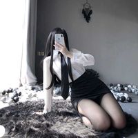Wholesale JVVYING Office Lady Sexy Cosplay Costumes Long Sleeve Shirt With Mini Skirt Erotic Sex Lingerie Porno Temptation College Girl Y0913