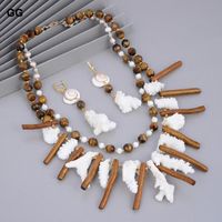 Wholesale Jewelry Unique Statement Necklace White Coral Gold Color Corals Conch Shell Tigers Eye Earrings Sets For Women