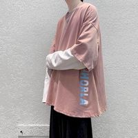 Wholesale Loose Hong Kong Casual Fake Two piece Long sleeved Cool T shirt Men s Student Shirt Anime Woman Tshirts O Neck T Shirts