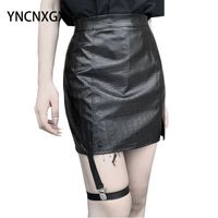 Wholesale Skirts Korean Version Autumn And Winter Leather Skirt PU Street High Waist Slit Ins Girl Crocodile Pattern Leggings