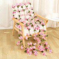Wholesale new2 M Artificial Cherry Blossom Flowers Wedding Garland Ivy Decoration Fake Silk Flowers Vine for Party Arch Home Decor String EWD5502