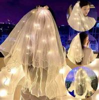 Wholesale 60CM Luminous LED Wedding Veil Shoulder Length Pearls White Bridal Veils Kids Princess Headdress With Lamp Lights Mantilla Yarn Beads Decor Ribbon Bow G65ECM0