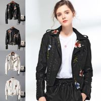 Wholesale Ladies Leather Jacket Embroidered Rivet Pu Punk Motorcycle Black W8U8free ship