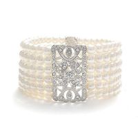 Wholesale Vintage Style Rhodlium Silver Cream Acrylic Pearl Stretch Bridal Bracelets Beaded Strands