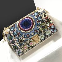Wholesale The new series Embroidered sun drum M0422 All handmade bead embroidery Made of fine beaded cow leather Removable chain strap fashion bags