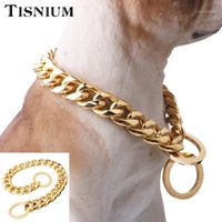 Wholesale Tisnium mm Cuban Link Dog Chain Collar Gold Color Solid Stainless Steel Pet Safety Rope Choker Slide The Circle To Adjust Size Chains