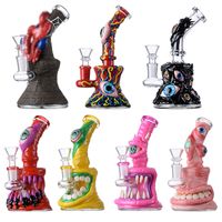 Wholesale Halloween Style Hookahs Inch Mini Small Oil Dab Rigs Uniqe Glass Beaker Bongs Showerhead Perc Percolator Eye Handcraft Water Pipes mm Joint With Bowl