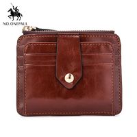 Wholesale Wallets NO ONEPAUL Card Coin Purse Custom made US Dollar Oiled Wax Leather Button Zipper Antimagnetic RFID Creative Wallet Can Put Keys
