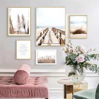 Wholesale Paintings Nature Landscape Lake Beach Wall Art Bridge Canvas Painting Reed Nordic Poster Calm Pictures Living Room Home Decor