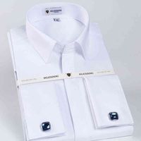 Wholesale Men s T Shirts Classic French Cuff Hidden Button Dress Shirt Long sleeve Formal Business Standard fit White Shirts Cufflinks Included N264