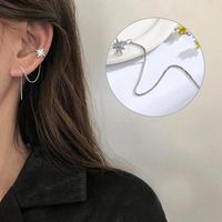 Wholesale Single Long Tassel Threader Stud Earrings For Women Silver Color Sparkling Star Shape Ear Cuff Female Trend Wild Jewelry