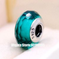 Wholesale 2pcs Sterling Silver Teal Fascinating Faceted Murano Glass Beads Charms Fits For Pandora Style Jewelry Bracelet