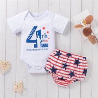 Wholesale Baby Girl Independence Day Outfit Toddler Letters Statue Print Short Sleeves Romper Star Stripes Briefs Months Clothing Sets