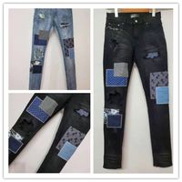 Wholesale New Mens Designer stretch Jeans Ripped Blue Stripe Vintage Style Hole Fashion Mens Jeans Slim Motorcycle Biker Causal Mens Hip Hop Pants