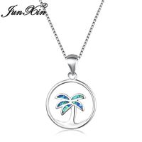 Wholesale Pendant Necklaces JUNXIN Cute Coconut Tree Blue Fire Opal For Women White Gold Filled Wedding Valentine Birthstone Necklace