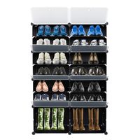 Wholesale US stock Tier Portable Pair Plastic Shoe Rack Organizer Grids Tower Shelf Storage Cabinet Stand Expandable for Heels Boots Slippers Black