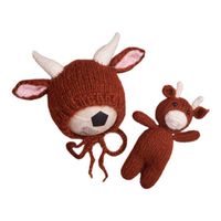 Wholesale Newborn Boy Girl Baby Costume Hat Doll Photography Coffee Cow Prop Wrap Photo Newborn Photography Baby Shower Parties Qx2d G1023