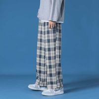 Wholesale Men s Japanese Style Black And White Plaid Casual Trousers New Man Polyester Drawstring Elastic Leg Opening Ankle Length Pants G1007