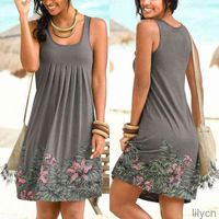 Wholesale Summer Dress Casual Sleeveless Printing Beach Women Pullover Female Plus Size Dresses