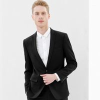 Wholesale Men s Suits Blazers BASIQUE High Quality Spring Summer Men Super Slim Black Casual Business Double Slit Wool Fashion Wedding Jack