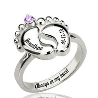 Wholesale Wedding Rings DIY Customized Double Feet Letters Crystal Ring Personalized Purple Diamond Date Custom Silver Jewelry Gifts For Women