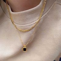 Wholesale With K Gold Layered Chain Black Stone Necklace Women Jewelry Punk Party T Show Runway Designer Club Japan Korean