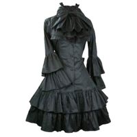 Wholesale Women s Trench Coats Gothic Coat Black Long Bell Sleeve Cotton With Detachable Ruffled Bowtie