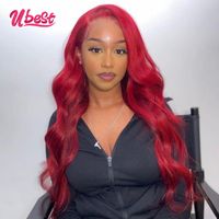 Wholesale Lace Wigs U B J Transparent Colored Human Hair Red Body Wave Front Wig Brazilian Virgin Pre Plucked For Women
