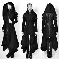 Wholesale Theme Costume Irregular Women Hooded Coat Punk Goth Cosplay Cyber Steampunk Witch Long Jacket S XL