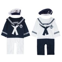 Wholesale Rompers For Born Baby Boys Infant Sailor Navy Outfits With Hat Toddler Party Jumpsuit Clothing Set Cotton Costume Jumpsuits