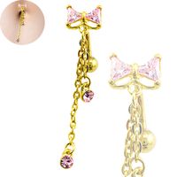Wholesale Body Belly Button Rings Gold Plated Stainless Steel Barbell Dangle Rhinestone Long Chain Navel Rings Piercing Jewelry