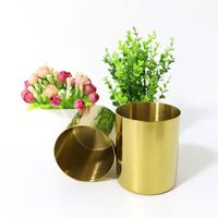 Wholesale Storage Boxes Bins Stainless Steel Pen Container Desk Ornament Round Gold Flower Vase Pots