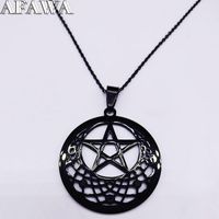 Wholesale Pendant Necklaces Fashion Witch Pentagram Stainless Steel Women Black Color Pendants Jewelry Collares Mujer N19345
