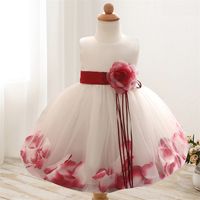 Wholesale Hot Lace flower girls wedding dress baby girls christening cake dresses for party occasion kids year baby girl birthday dress Q1223 Y2